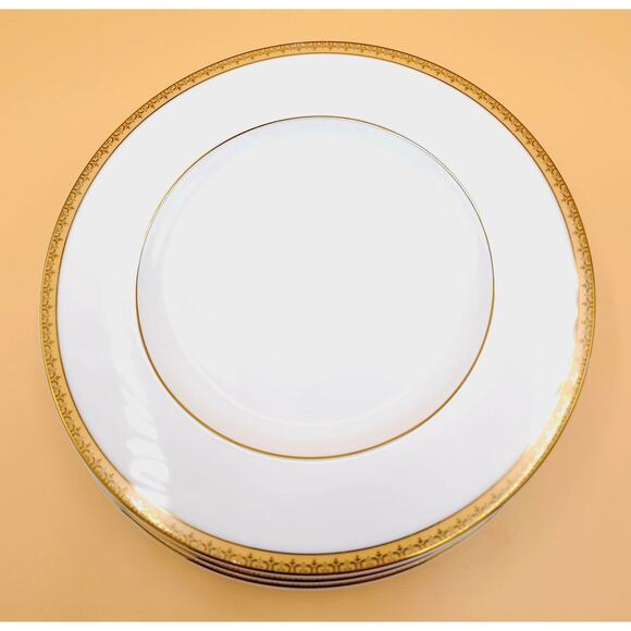 4X Charter Club Salad Plates Grand Buffet Set of 4 Gold 8.5 Inch White Porcelain - Picture 2 of 6